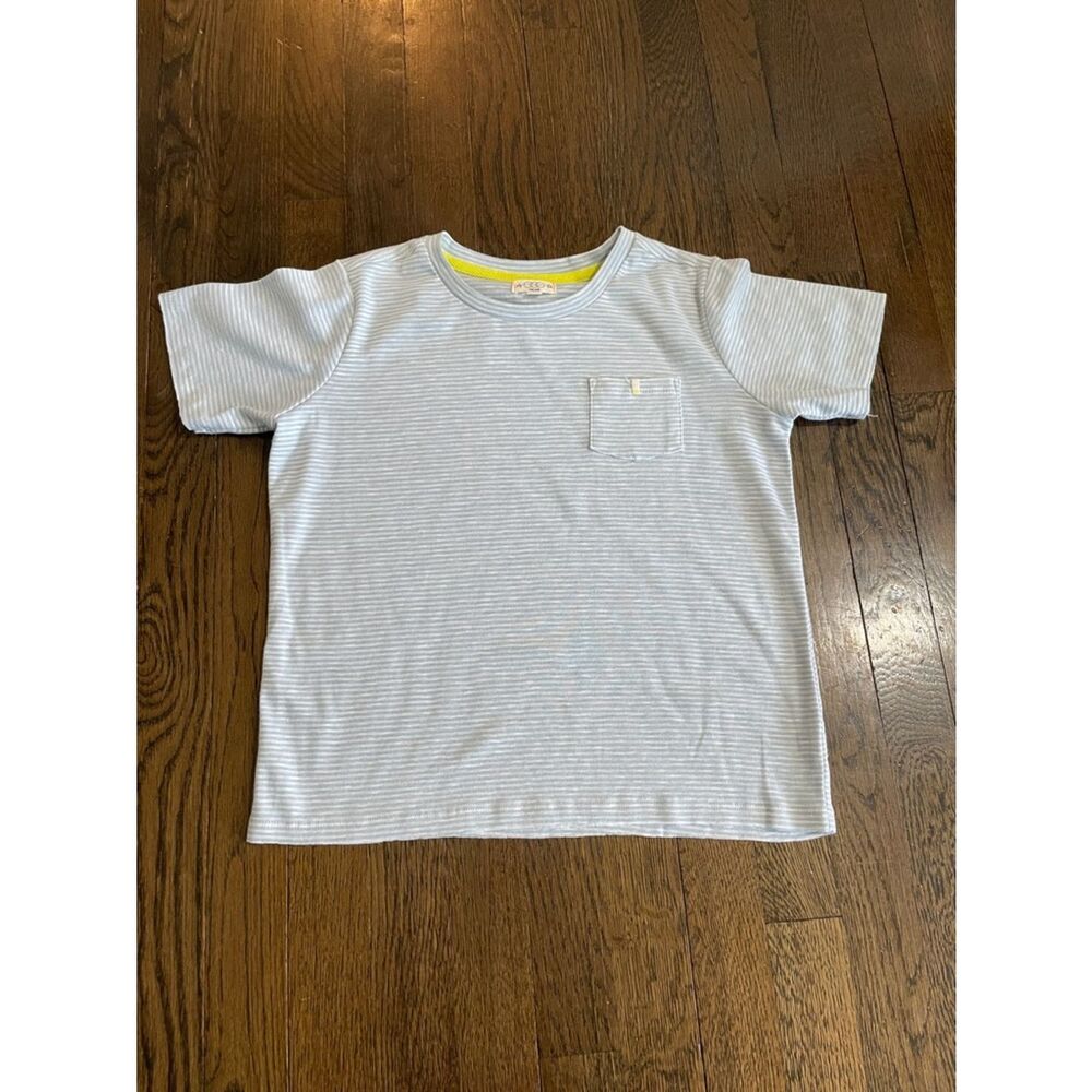 EGG Kids Light Blue Crewneck Striped Pocket Tee  size 14Y